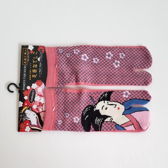 Japanese TABI SOCKS Cherry Blossom Art Flip Flop Split Toe Ninja Kawaii Geisha - Picture 3 of 6